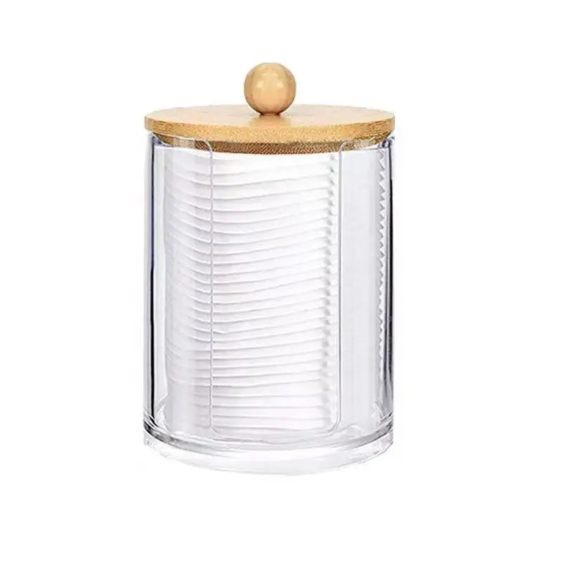 Round Acrylic Cotton Swab Box With Lid Dustproof Makeup Cotton Storage Toothpick Organizer Box Peaceful Pleasures Health and Wellness A10