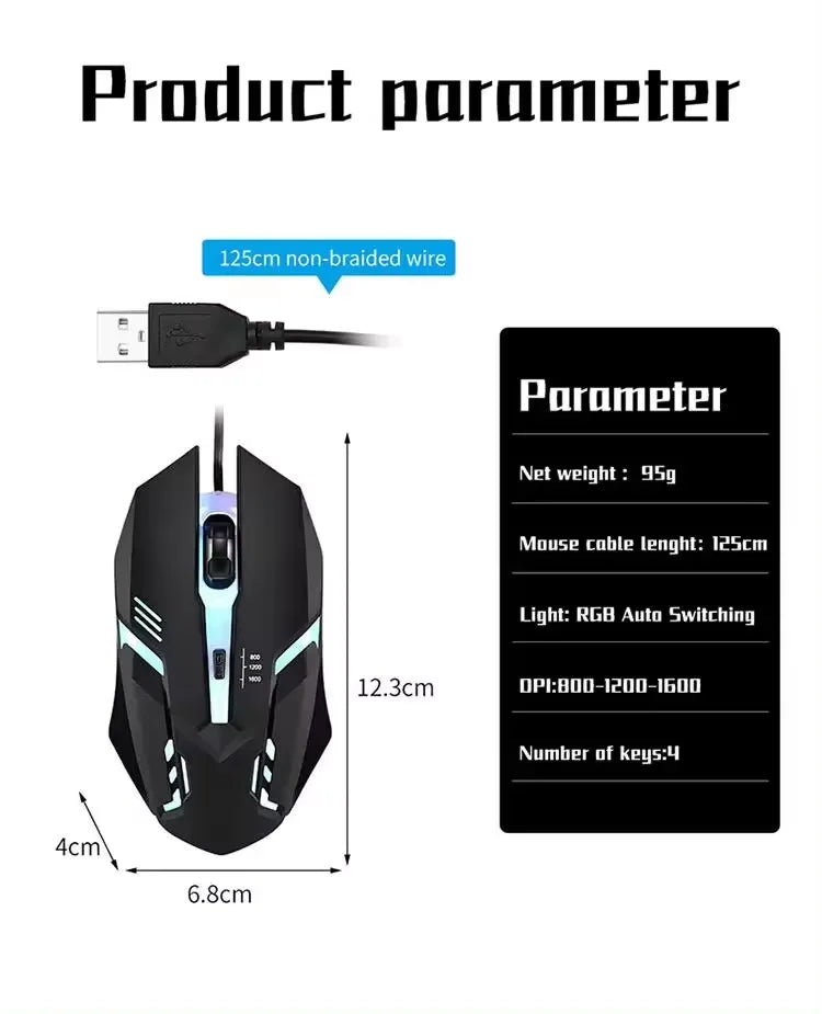 USB Wired RGB Gaming Mouse | Ergonomic 1600 DPI Optical