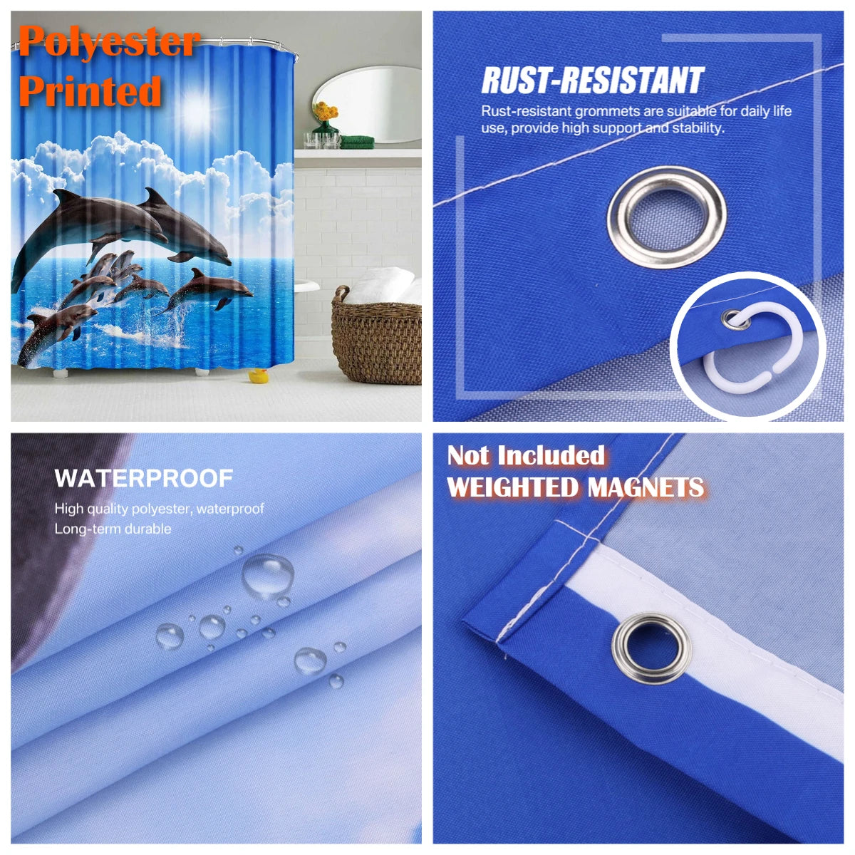 Shower Curtain with 12pc Hooks 180/200CM Bath Curtain Liners Rust-Proof Grommets Anti-Mould Waterproof Bathroom Curtains Peaceful Pleasures Health and Wellness