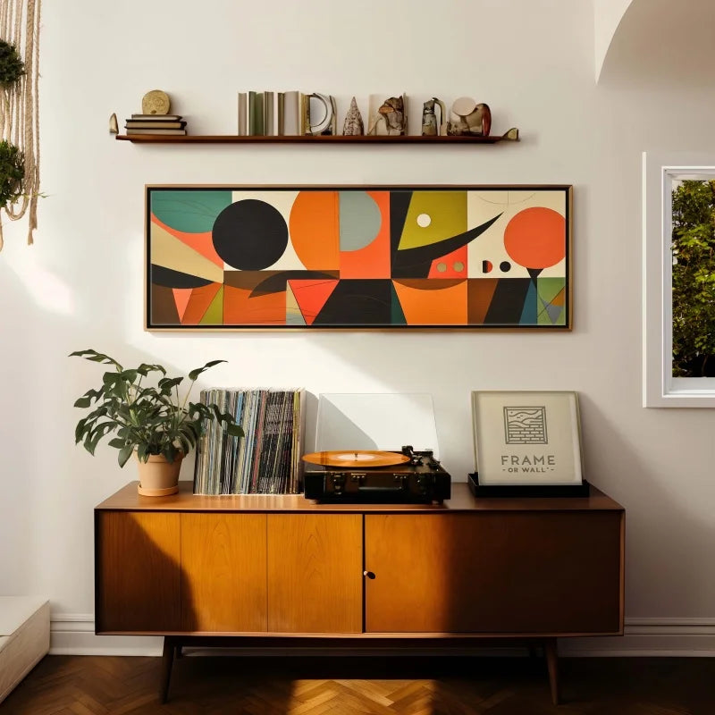 Mid Century Modern Panoramic Print, Modern Canvas Poster Print, Abstract Art, Geometric Wall Art, Boho Wall Decor,Large Wall Art Peaceful Pleasures Health and Wellness