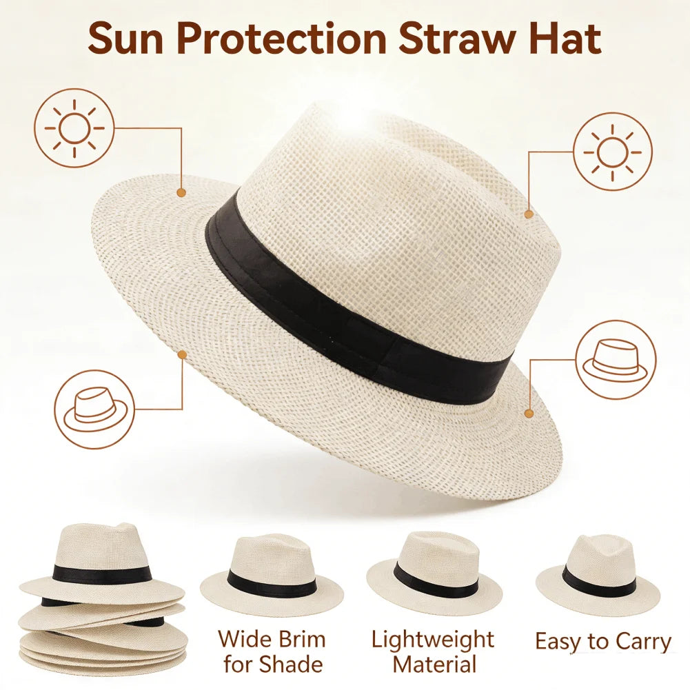 Wide Brim Straw Panama Hat – Unisex Beach Sun Cap