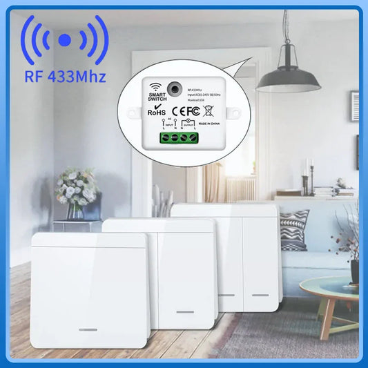 433MHz Wireless Smart Wall Switch 1/2/3 Gang Remote Relay Wireless Light Switch Oasis Select