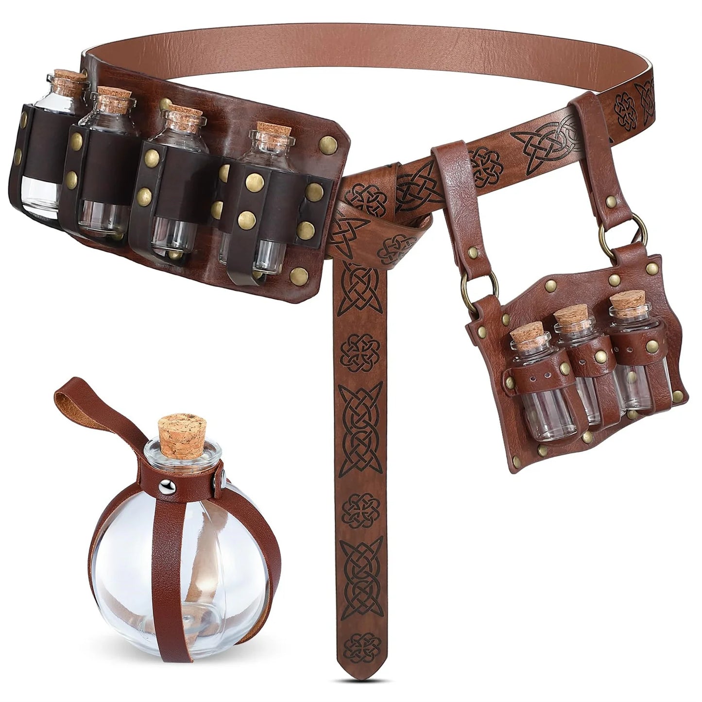 Medieval Witch Wizard Dark Magic Cork Bottle Leather Holder Waist
