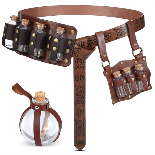 Medieval Witch Wizard Dark Magic Cork Bottle Leather Holder Waist Peaceful Pleasures Health and Wellness Style A 4PCS One Size