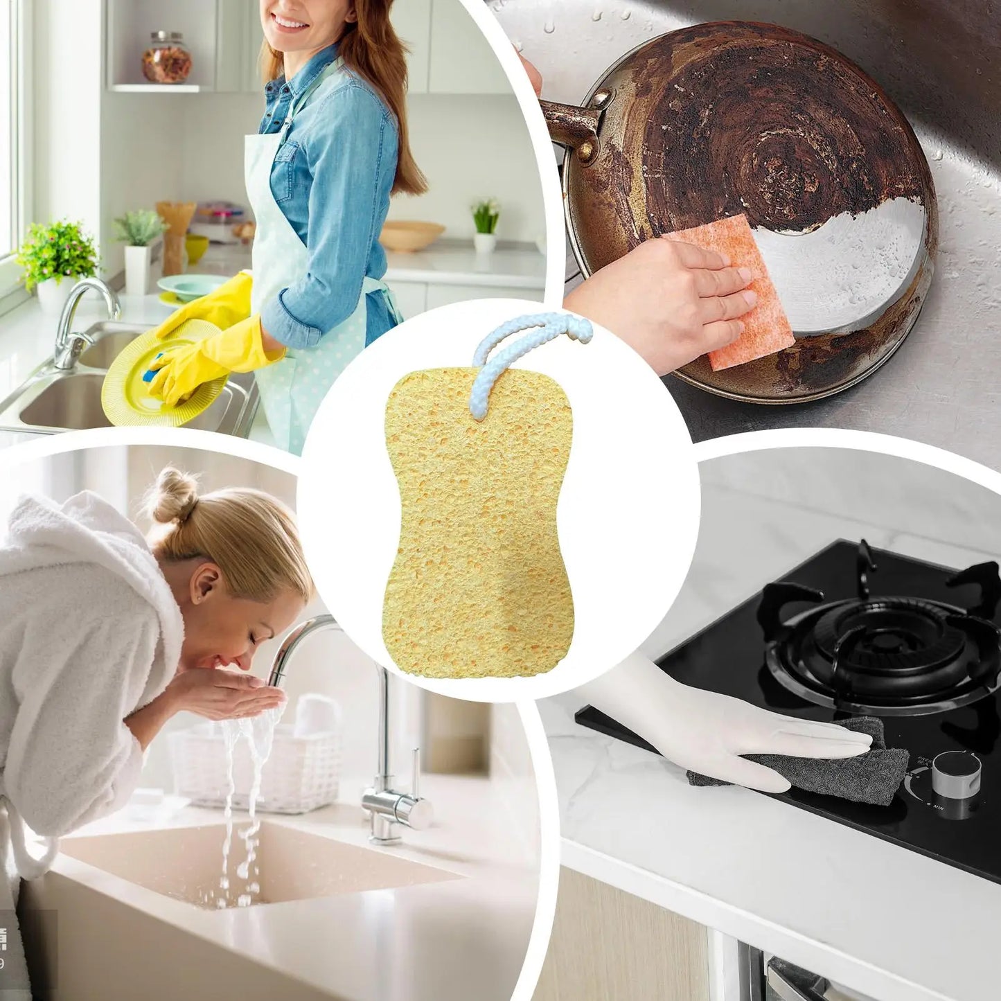 Natural Sponges For Dishes Dish Washing Sponges 3 Piece Wood Pulp Cotton Scouring Pad For Cleaning Countertops Removing Dirt Peaceful Pleasures Health and Wellness