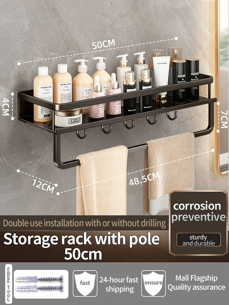 Wall-Mounted Bathroom Shelf & Towel Rack | Metal Storage Organizer