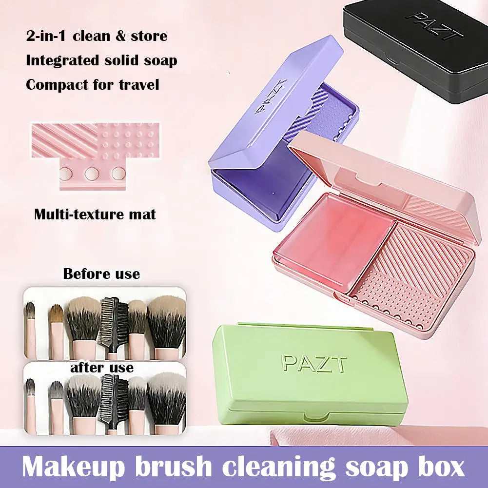 2-in-1 Makeup Brush Cleaner Soap Box with Silicone Scrubbing Mat – Deep Cleans Brushes & Sponges Peaceful Pleasures Health and Wellness