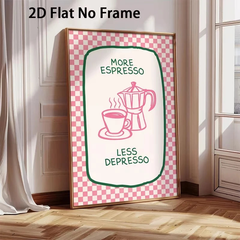 Retro Pink Espresso Quote Canvas Wall Art Print | Home Decor