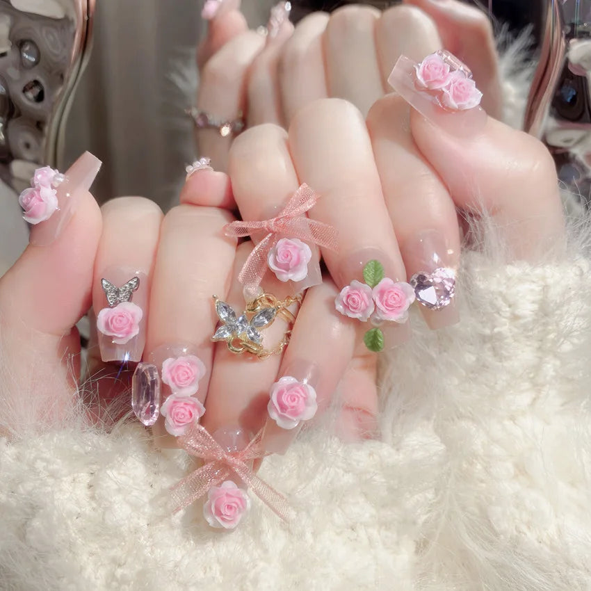 24pcs New Year Heavy Metal Press on Nails Chinese Bride Wedding Fake Nails Full Cover Wearable Shiny Large Crystal False Nails Peaceful Pleasures Health and Wellness style 5