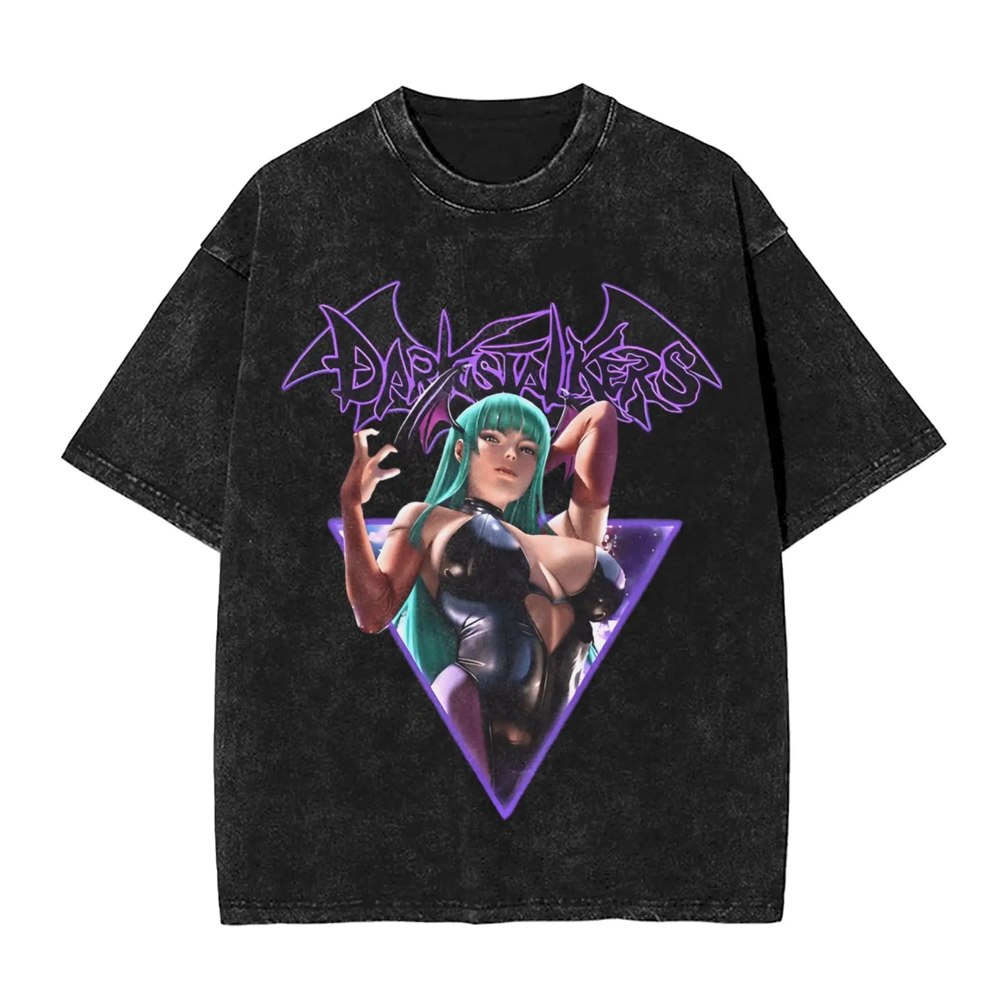Casual Morrigan Aensland T-Shirts for Men Crew Neck Cotton Washed T Shirt Vampire Short Sleeve Tee Shirt Big Size Clothes Peaceful Pleasures Health and Wellness 1 XXL