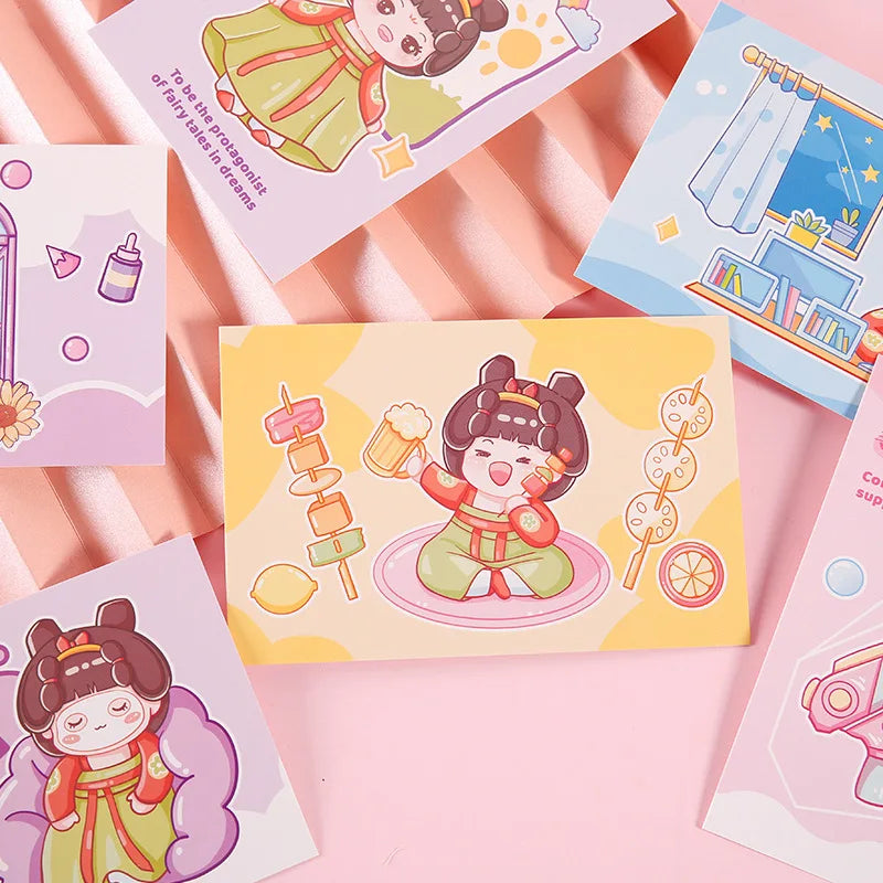 Cartoon Ancient Girl Postcards Hand Drawn Fantasy Art Greeting Cards