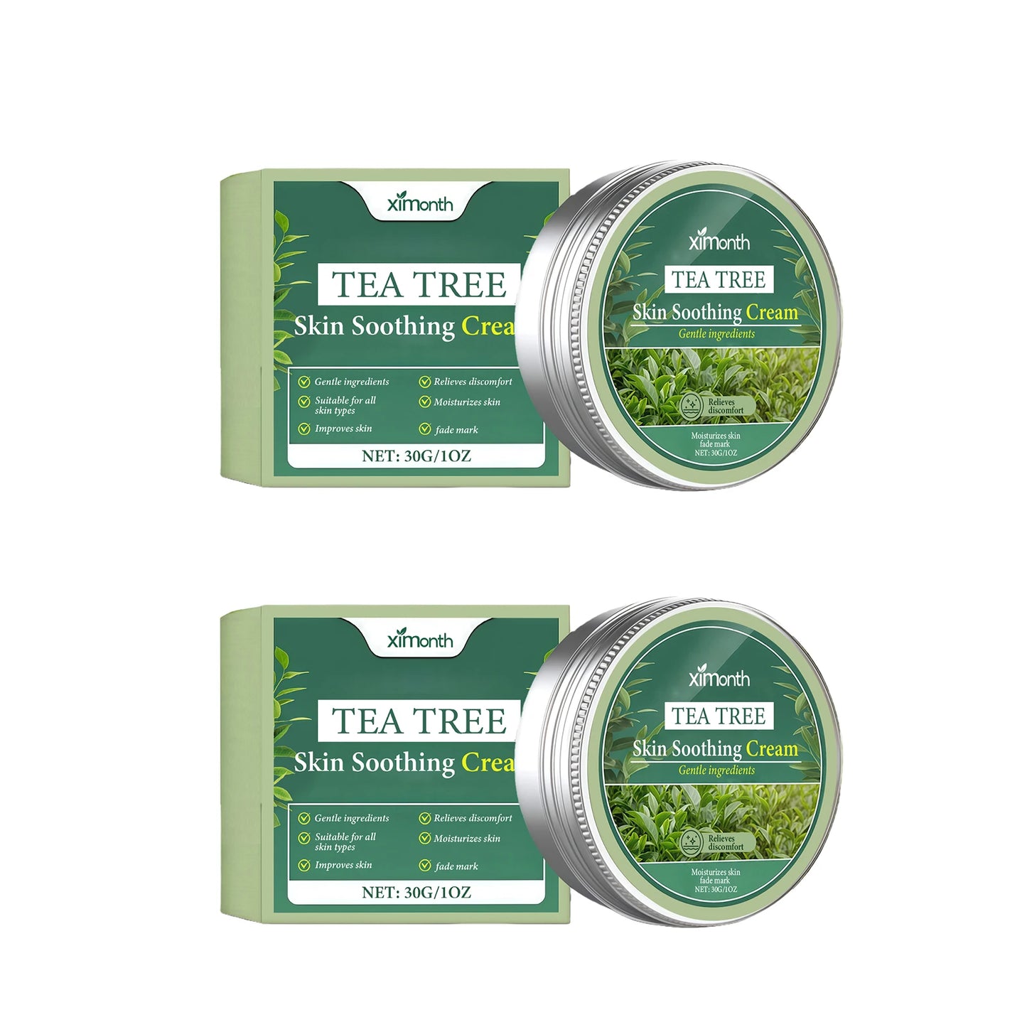 Tea Tree Soothing Cream Hydrating Stabilizing Repair Barrier Protection Brightening Shrink Pores Smooth Refreshing Moisturizer Peaceful Pleasures Health and Wellness 60g boxed