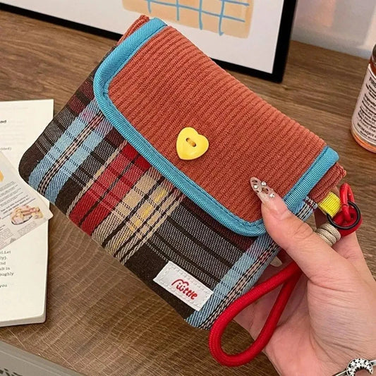New Fresh Checkered Storage Bags Candy Sanitary Towel Small Bags Portable Sanitary Napkin Storage Bags Large Capacity Practical Peaceful Pleasures Health and Wellness