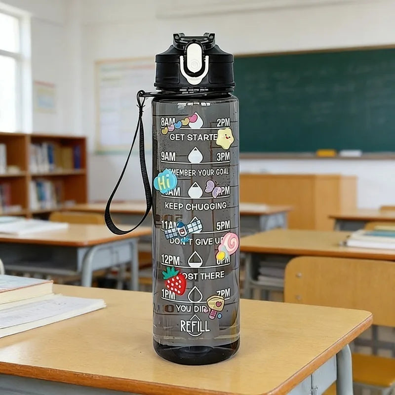 900ml Clear Water Bottle – Straw Lid & Carry Handle | Gym & Sport