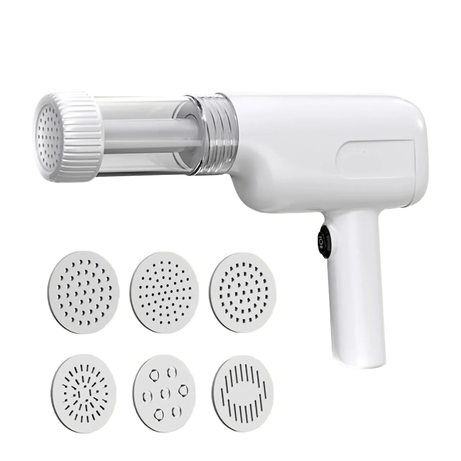 Automatic Electric Charging Wireless Hand Operated Pasta Maker Cutter Manual Spaghetti Noodles Dough Pressing Machine 6 Molds Peaceful Pleasures Health and Wellness white