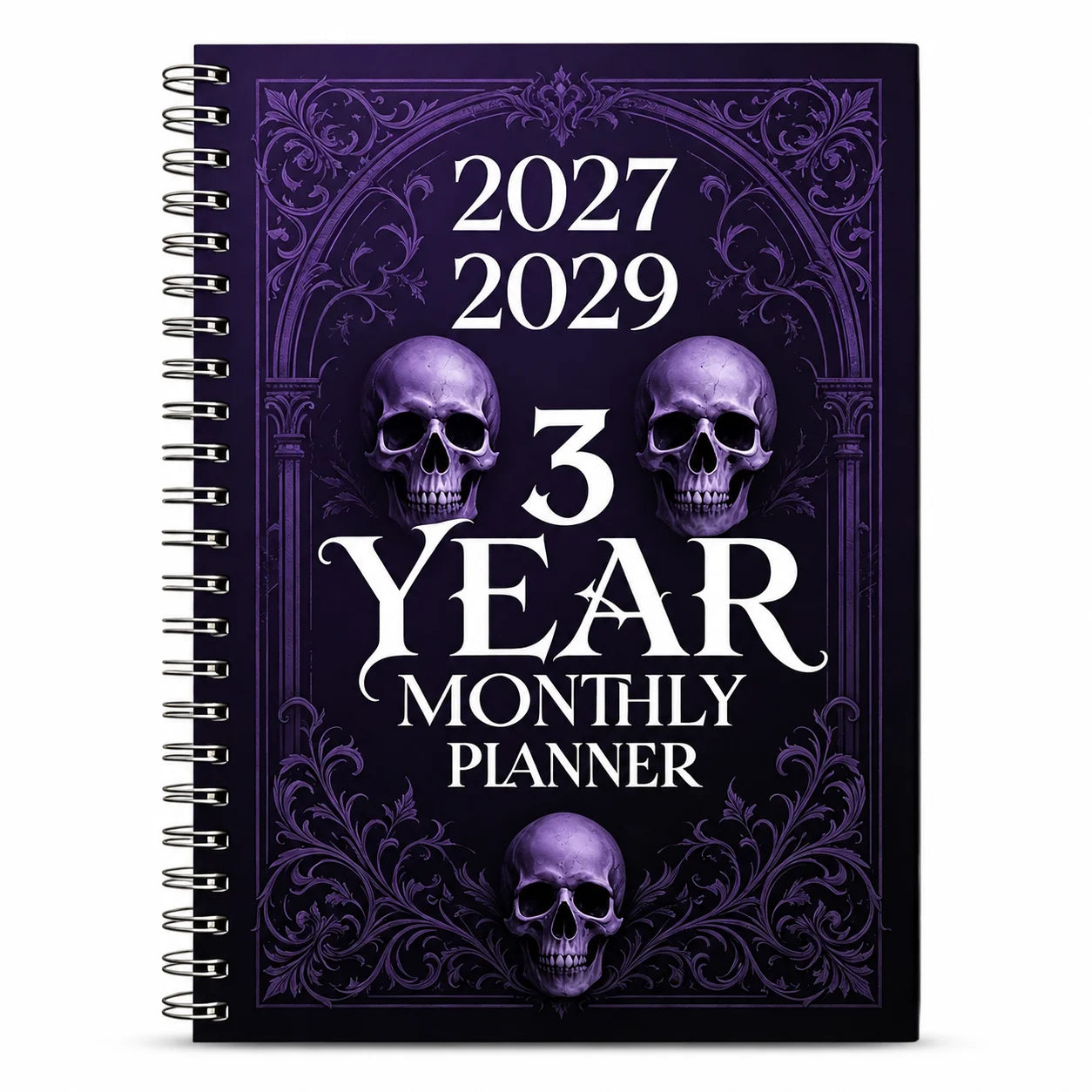 2027 2029 3 Year Monthly Planner Gothic Skull Spiral Journal