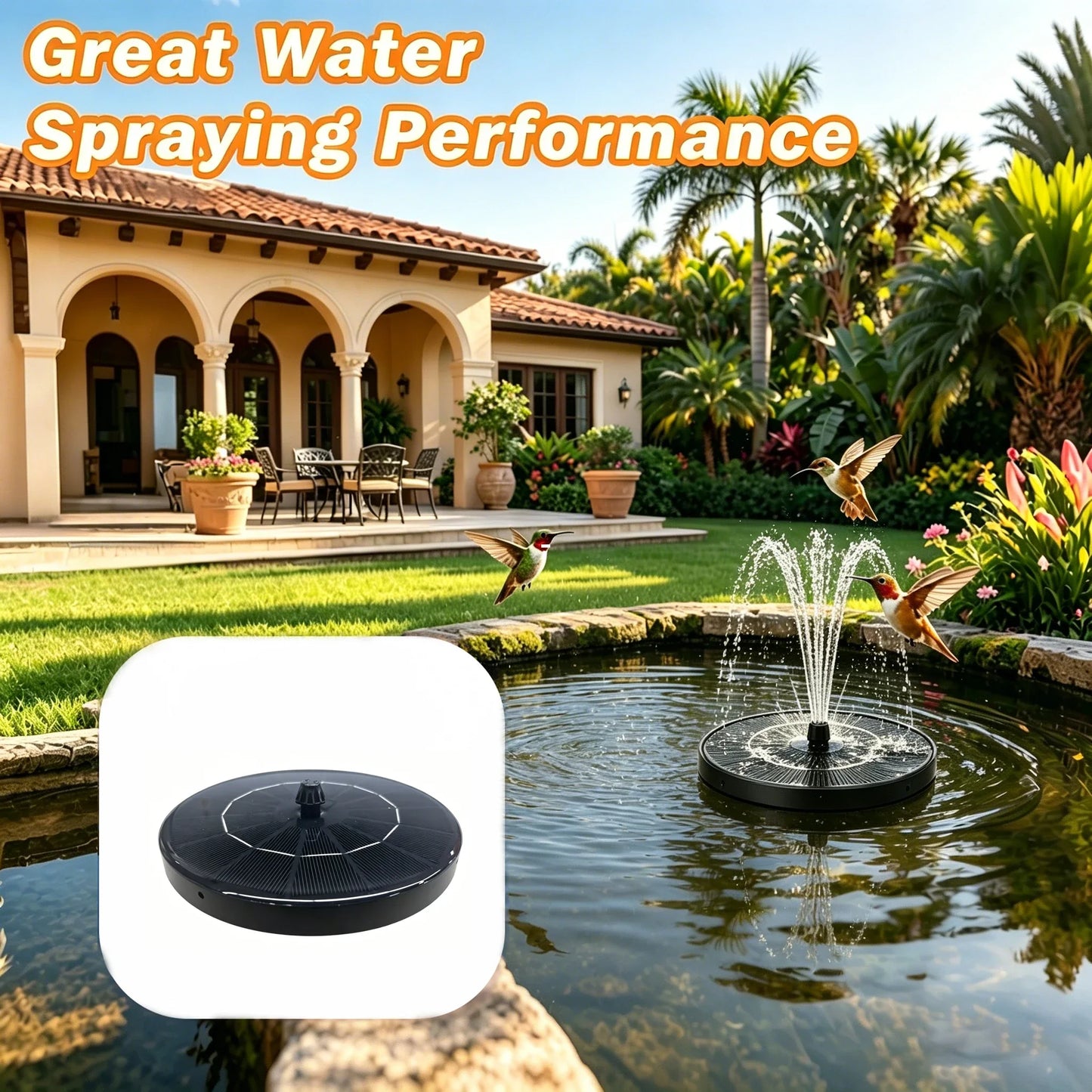 2.8W Solar Fountain Pump – 4 Nozzles, Garden Pond & Bird Bath