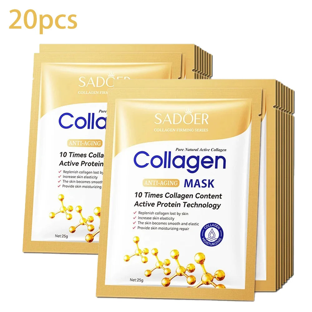 5/10/20/30pcs SADOER Collagen Face Mask Firming Moisturizing Repair Brightening skincare Face Sheet Mask Facial Masks Skin Care Peaceful Pleasures Health and Wellness 20pcs