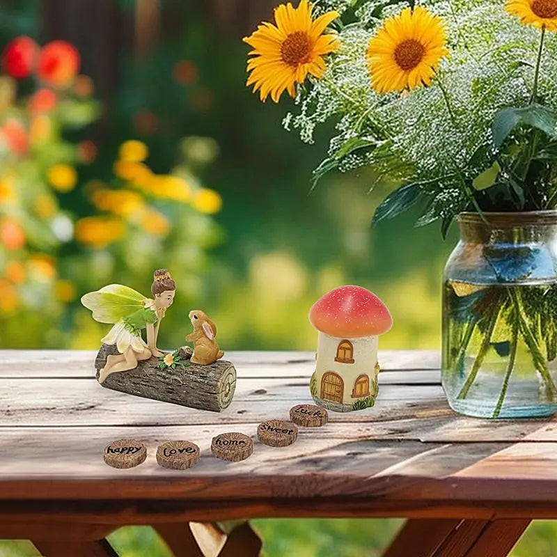 Miniature Fairy Garden Set – Figurines, Mushroom House & Décor