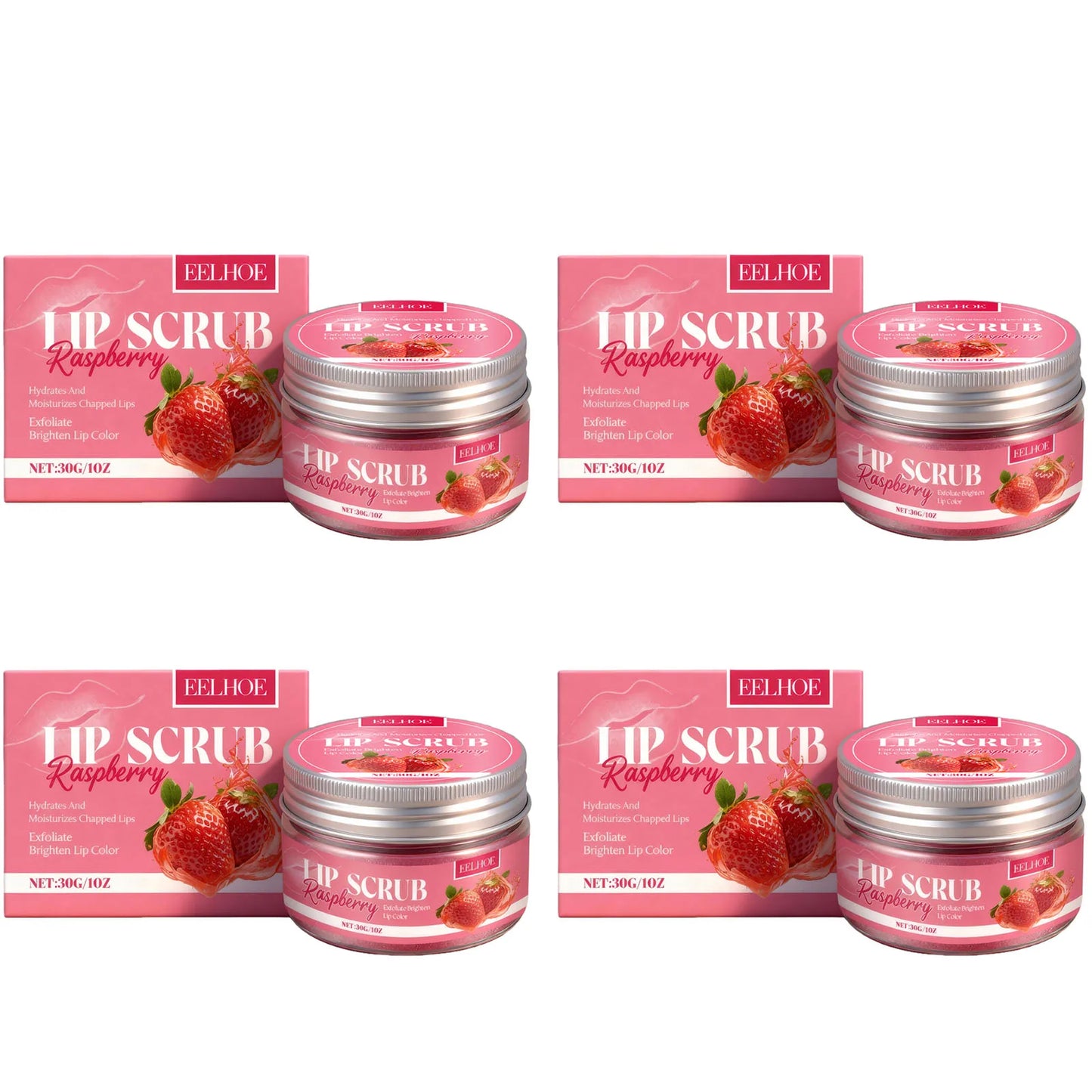 Strawberry Lip Scrub Exfoliating Soothing Lips Preventing Dryness Cracking Improving Dullness Brightening Moisturizing Lip Care Peaceful Pleasures Health and Wellness 4 x 30g Boxed