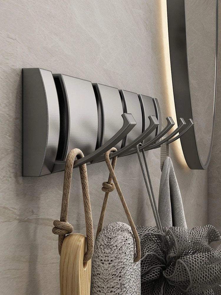 Folding Robe Hooks – 5-Hook Aluminum Wall Rack | Bath & Kitchen