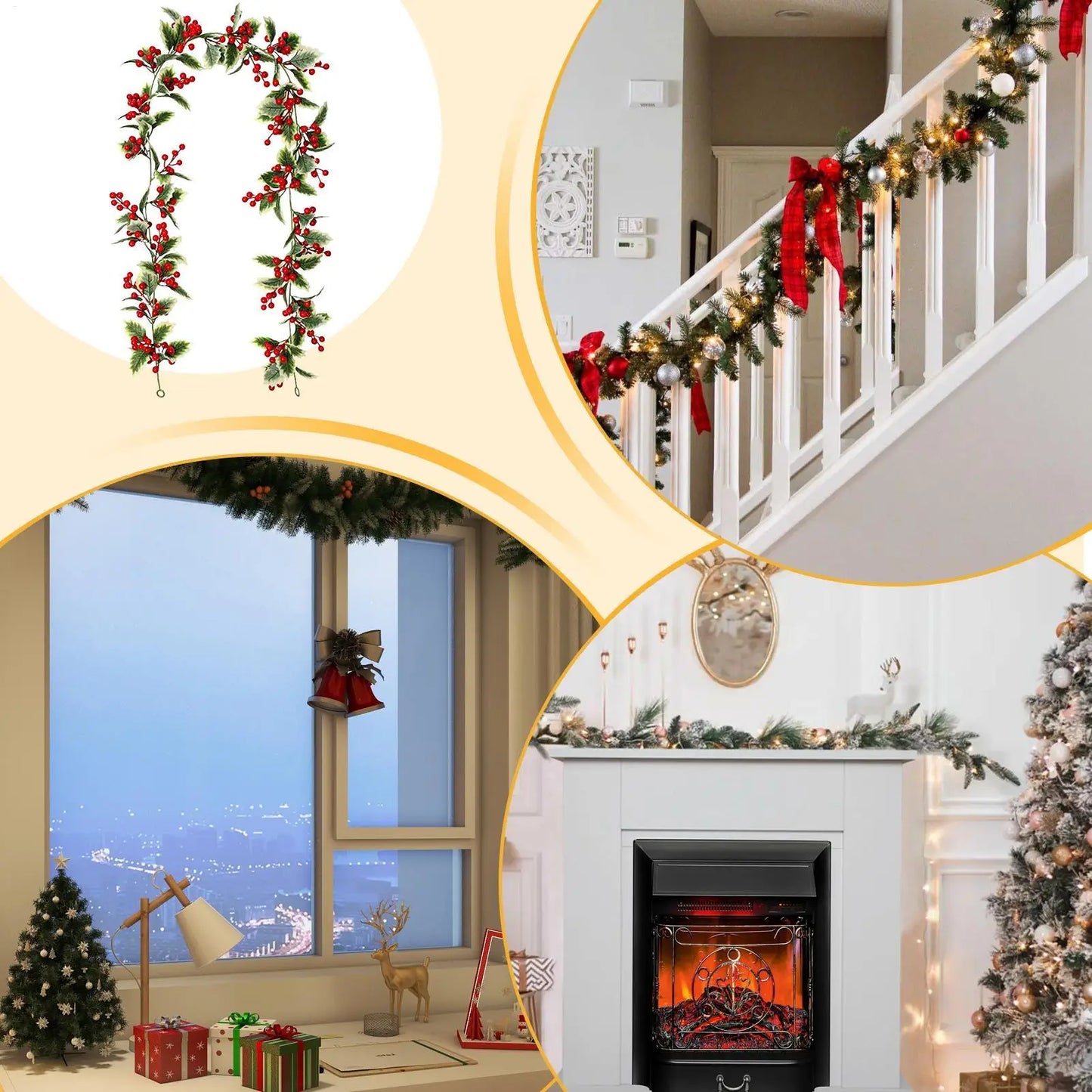 5.7 Ft Artificial Christmas Garland with Berries – Indoor & Outdoor