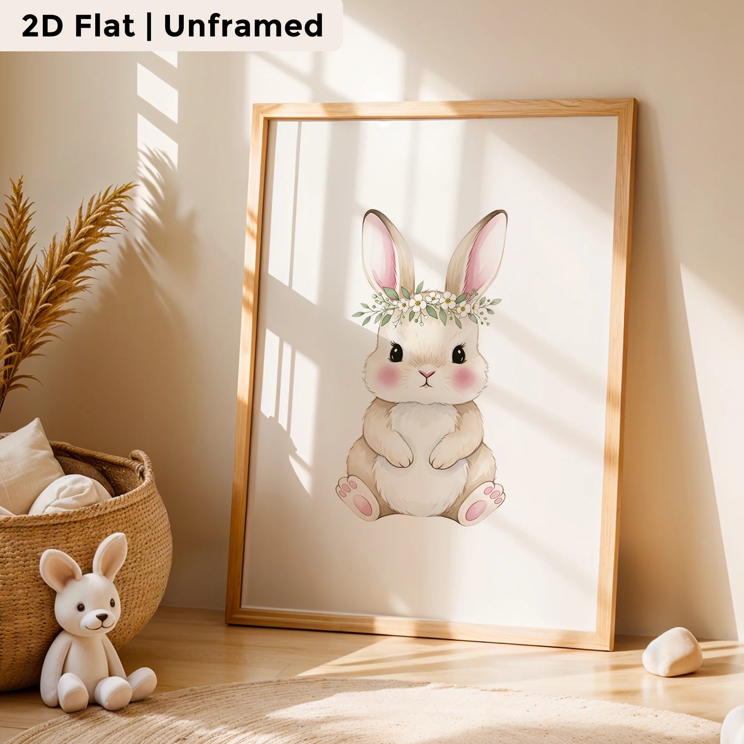 3-Piece Pink Rabbit Wreath Canvas Wall Art | Kids Room Decor