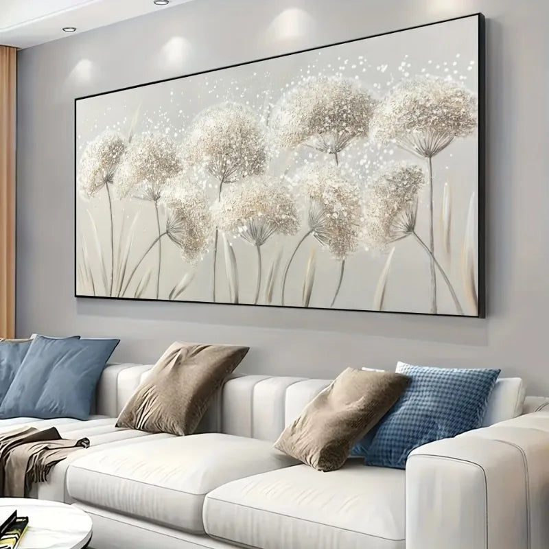 1pc Nordic Style Frameless Dandelion Canvas Wall Art, Art Deco Abstract Print, Beige Decor Painting for Living Room, Bedroom Peaceful Pleasures Health and Wellness