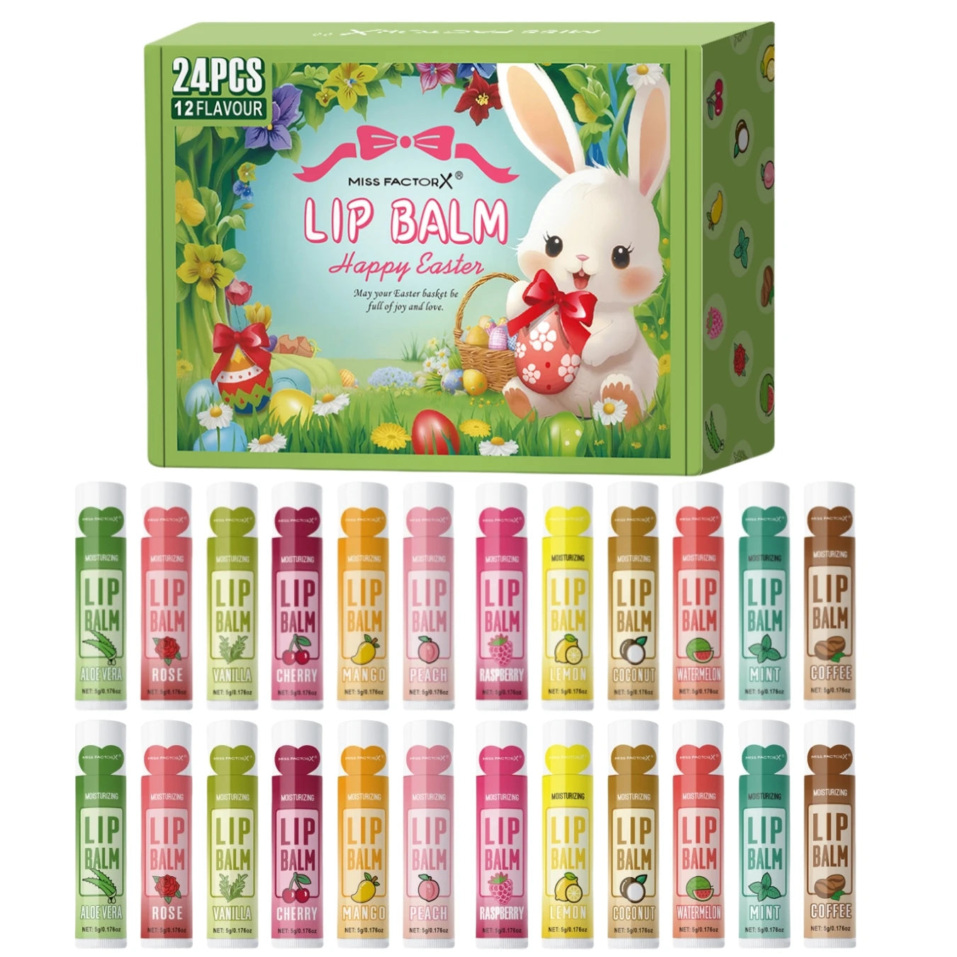 24PCS/box, Lip Balm Set, Moisturizing and Glossy, Easter Gift Set, Suitable for Dry Lips, Women's Gift Mother's Gift, Party Supp Peaceful Pleasures Health and Wellness Lip Balm Set