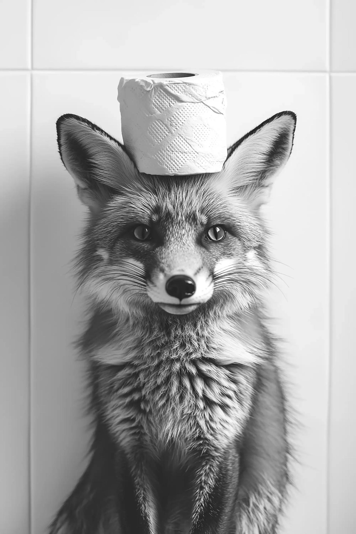 Black & White Cute Animal Toilet Paper Canvas Wall Art Poster
