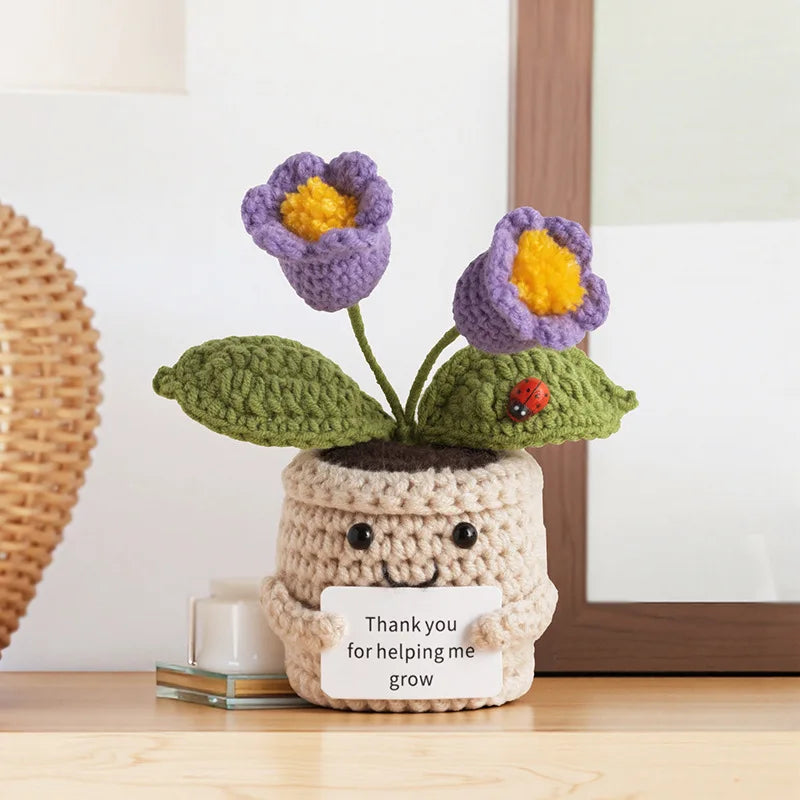 Emotional Support Crochet Flower Pot | Handmade Knitted Gift