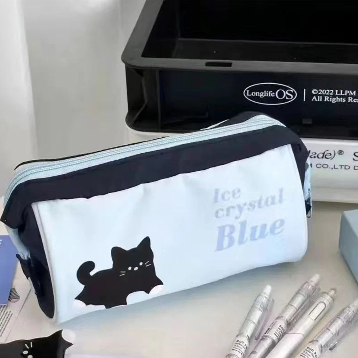 Japanese Dog Pencil Bag Simple Large Capacity Stationery Pouch Storage Bag Pencil Box for Middle High School Students Daily Use Peaceful Pleasures Health and Wellness Black cat