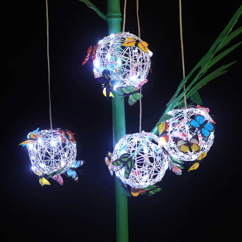 Outdoor Solar Lamp Garden Butterfly Light Home Decorative Nightlight Pendant Waterproof Butterfly Round Ball Light Alloy Ball Peaceful Pleasures Health and Wellness