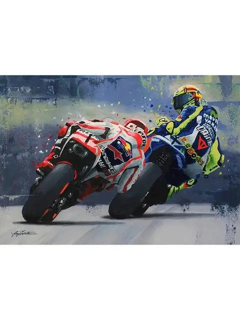 Valentino Rossi Watercolor Motorcycle Racer HD Canvas Print, Motorbike Racing Wall Art Poster for Home Decor Peaceful Pleasures Health and Wellness