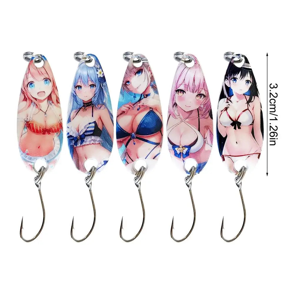 5pcs Fishing Spoon Lure Beach Girls Swim Fishing Lure Hard Bait Sequins Lures for Bass Crappie Catfish Walleye Salmon Trout Peaceful Pleasures Health and Wellness 5pcs