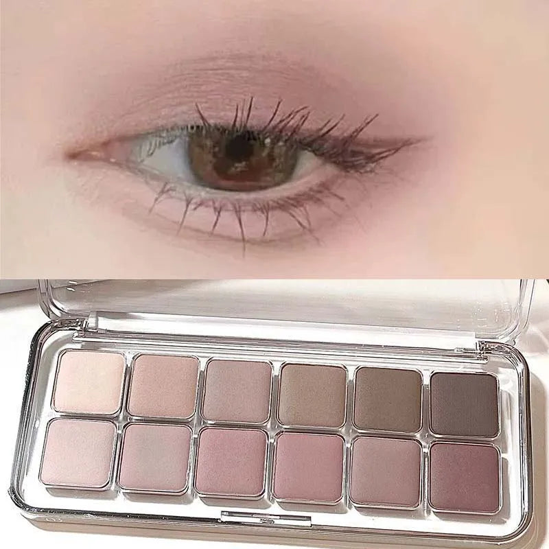 12-Color Glitter Matte Eyeshadow Palette – Rose Wine Brown Pink