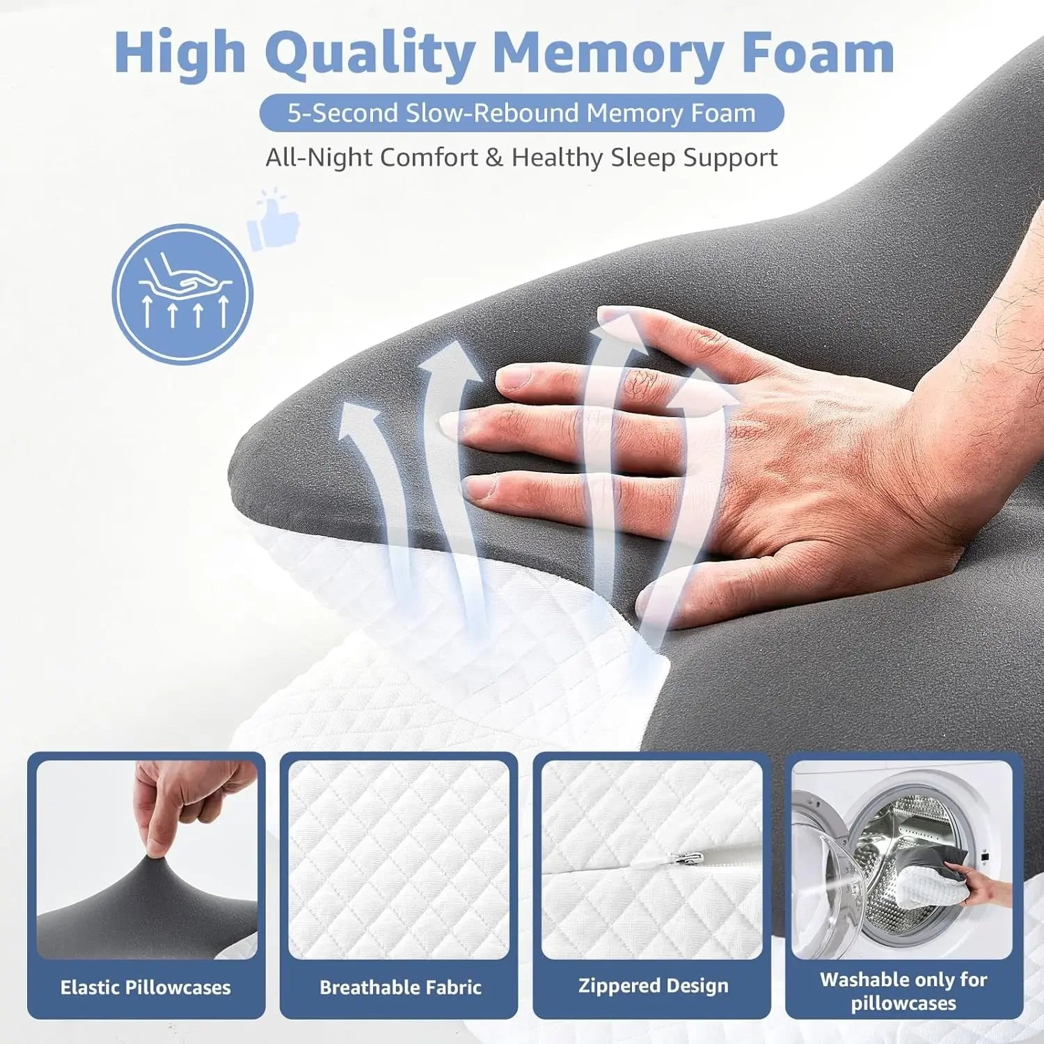 Ergonomic Memory Foam Neck Pillow with 2 Cases for Side Back Stomach Sleepers Peaceful Pleasures Health and Wellness