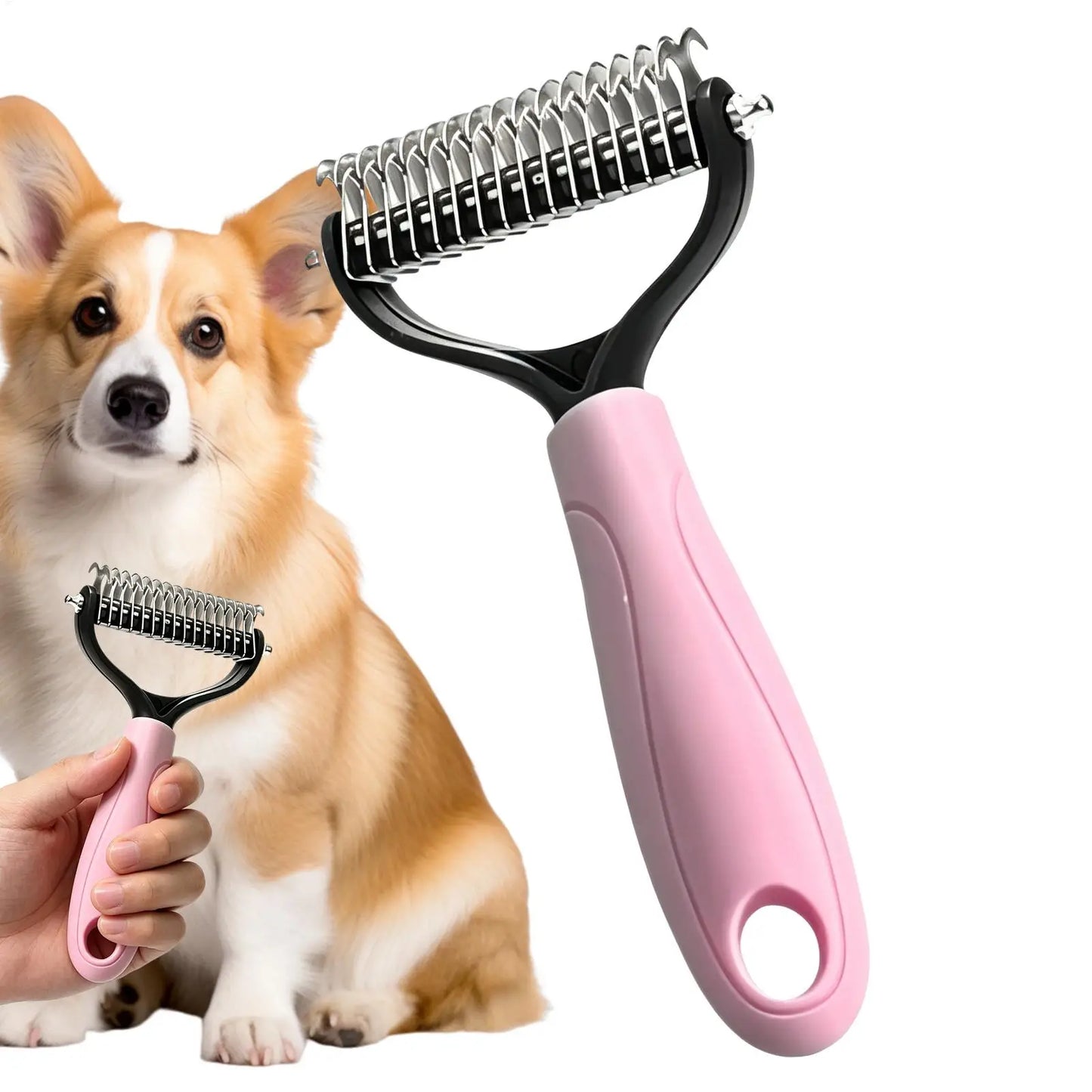 Pet Deshedding Brush & De-Matting Comb for Dogs & Cats