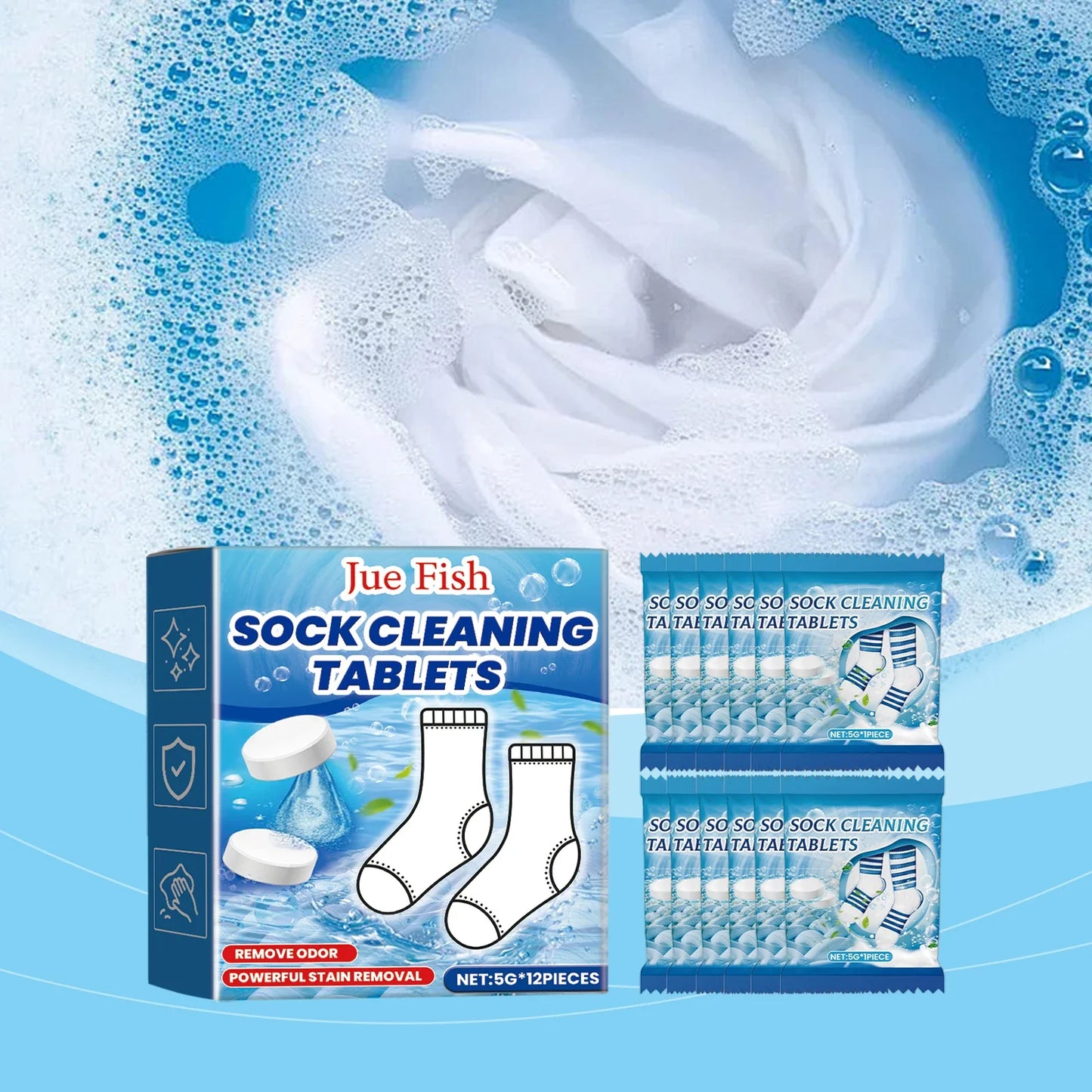 Jue-Fish Sock Cleaning Effervescent Tablets – 12 Pack