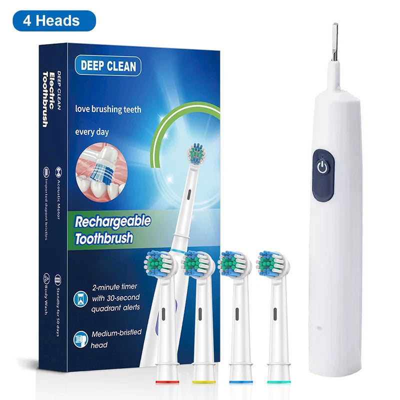 Electric Toothbrush Rotary Rechargeable Electric Toothbrush for Adults Rotating Electric Toothbrushes with 8 Soft Brush Heads Peaceful Pleasures Health and Wellness White 4 Heads