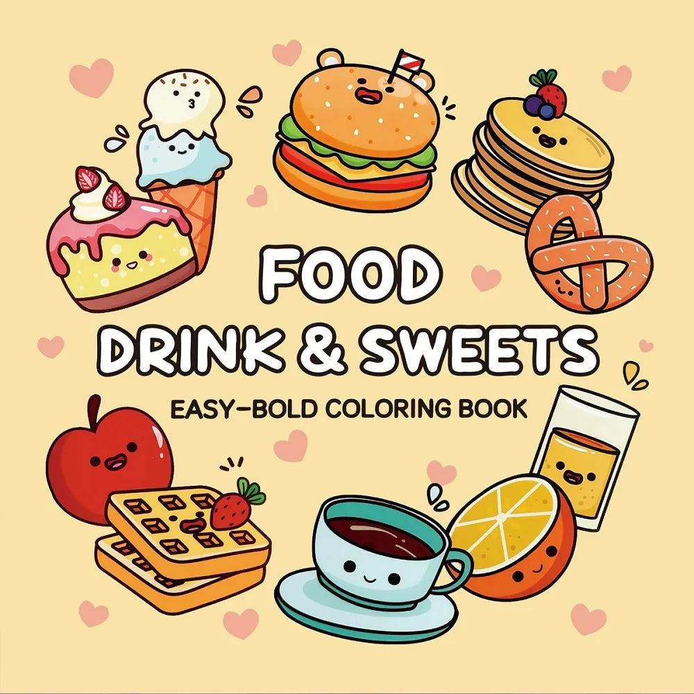 Food Drink Sweets Easy-bold Coloring Book Adults Cute Drawing Perfect