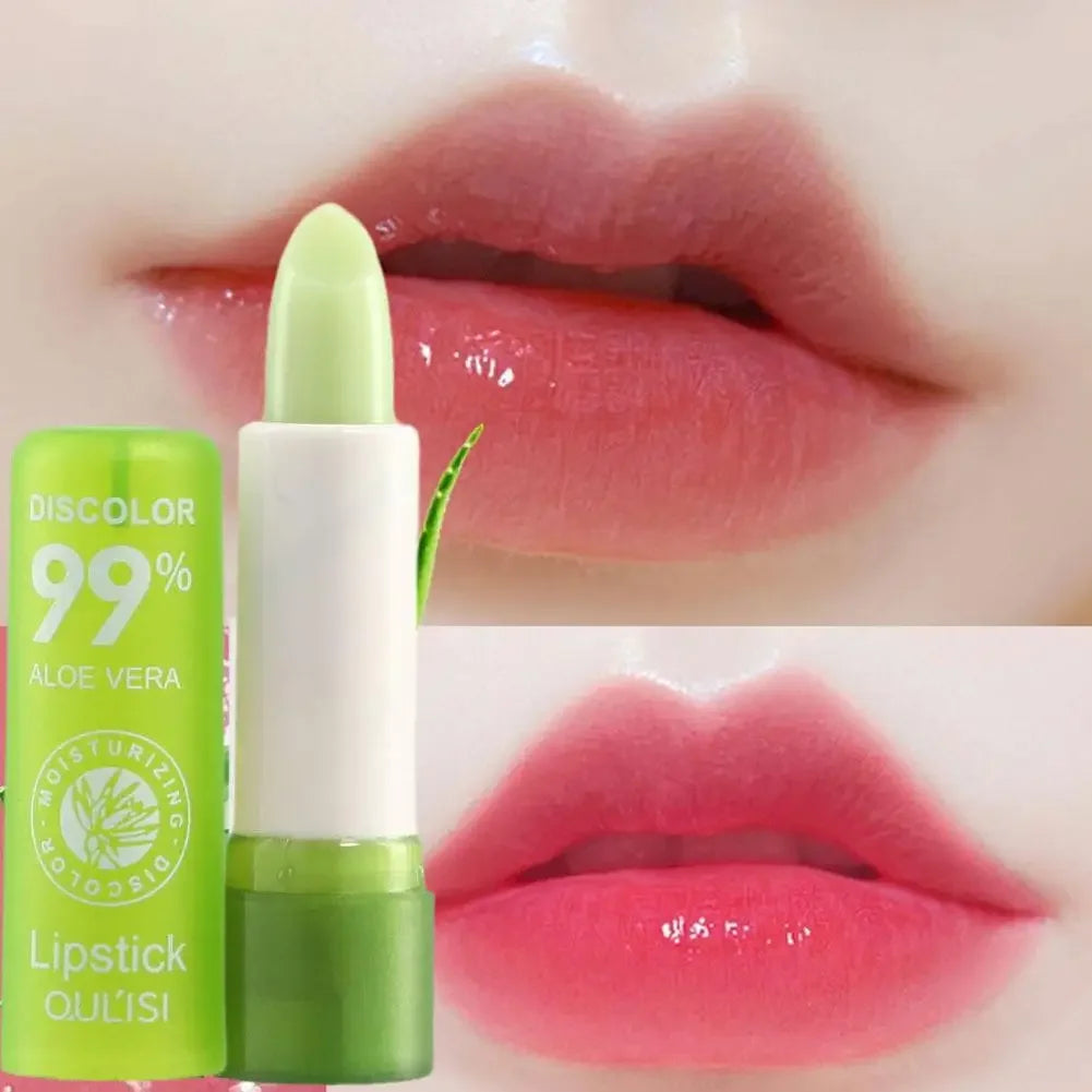 Aloe Vera Magic Color-Changing Lipstick Temperature-Activated, Long-Lasting Moisturizing Lip Balm Hydration Glossy Lips Make UP Peaceful Pleasures Health and Wellness