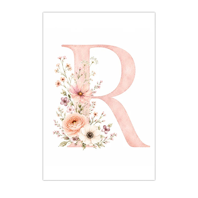 Custom Alphabet Wall Art Floral Rainbow Letter Canvas Painting Pink Poster Print Kids Room Wall Decor Peaceful Pleasures Health and Wellness R 50x70cm NoFrame China Mainland