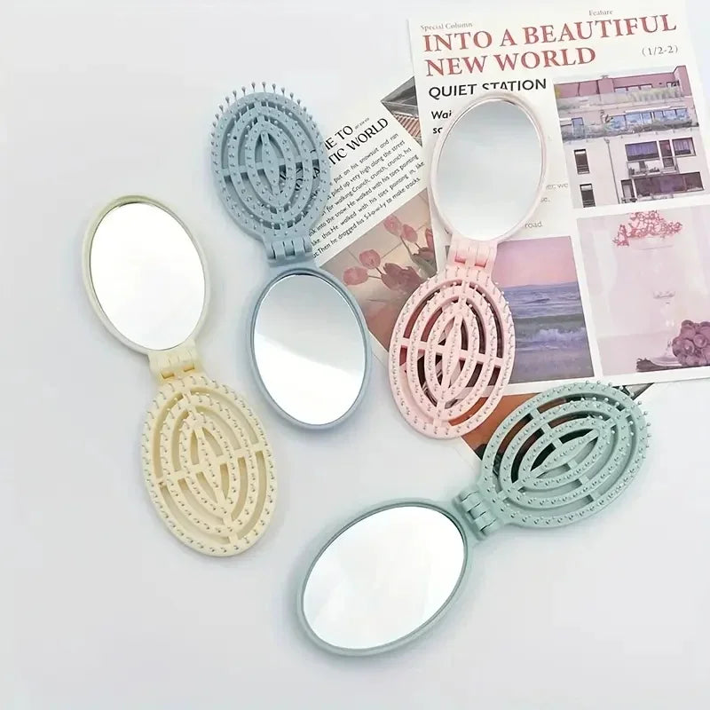 Portable Folding Hair Comb with Mirror | Travel Gift for Women Travel Hair Comb Peaceful Pleasures Health and Wellness