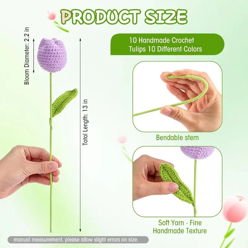 Handmade Crochet Tulip Single Stem Knitted Flower – Home Decor