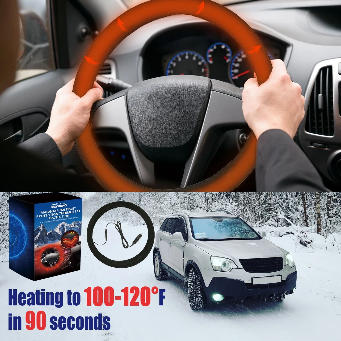 Rayhong Heated Steering Wheel Cover | Non-Slip Universal Fit