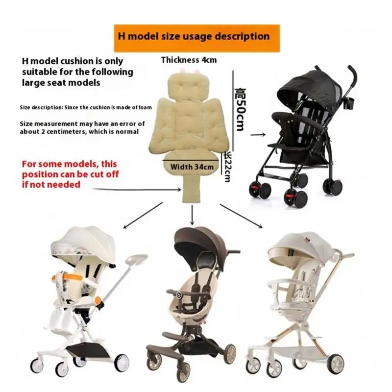 Baby Stroller Cushion Pad – Thick PP Cotton, Nonslip & Washable