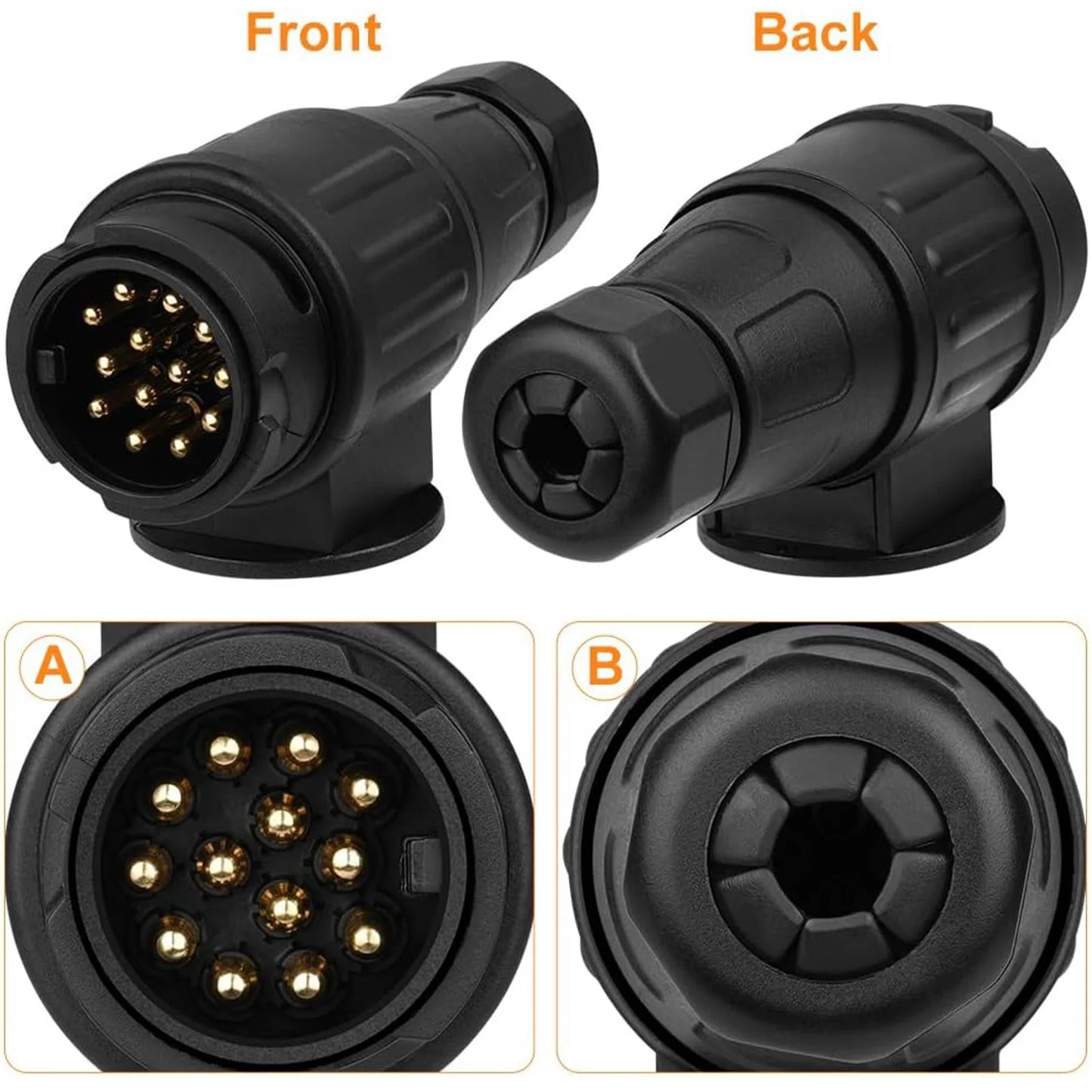 12V 13-Pin Trailer Plug Waterproof Wiring Connector Adapter