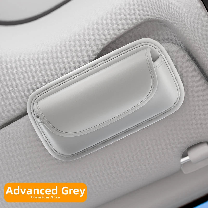 PU Leather Car Sun Visor Sunglasses Holder & Eyeglass Case