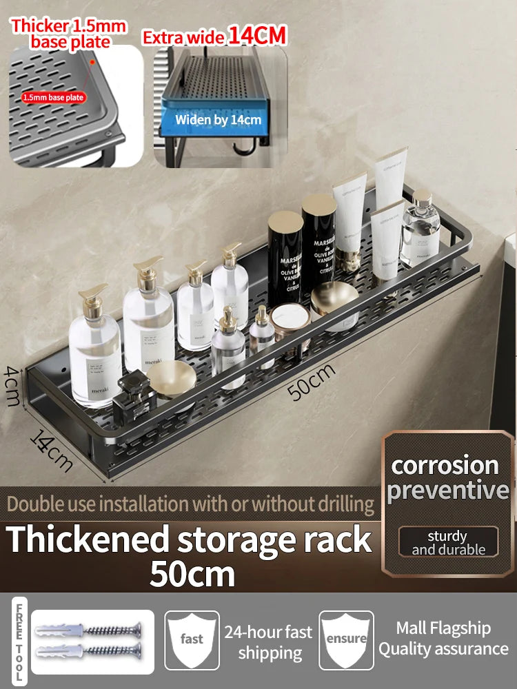 Wall-Mounted Bathroom Shelf & Towel Rack | Metal Storage Organizer